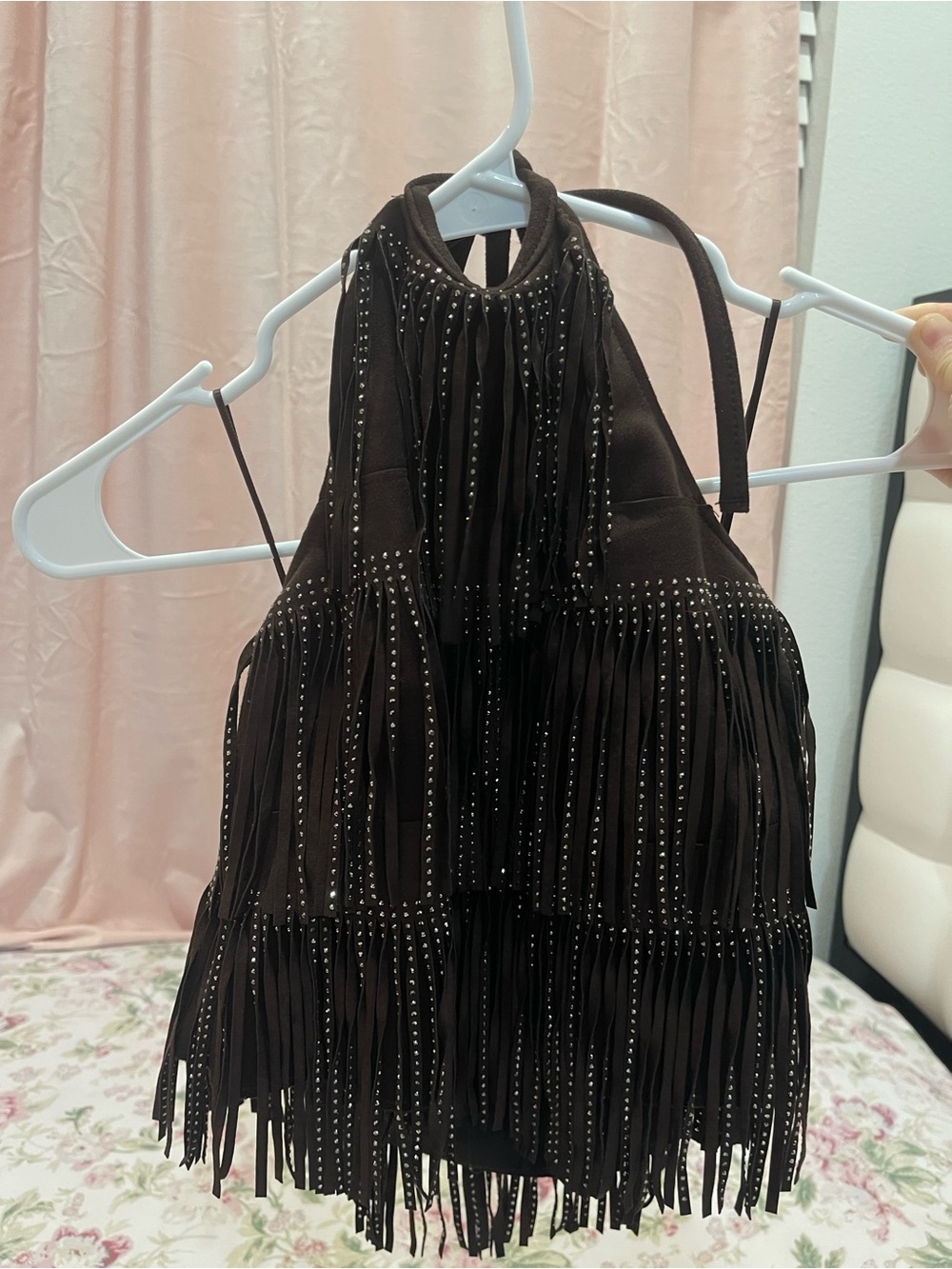 Zara Black Fringe Halter Top with Stud Detail